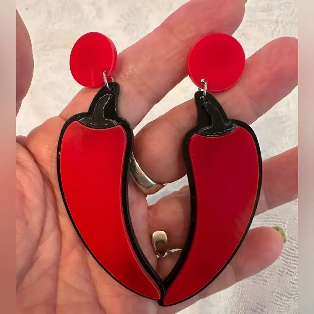Earrings Pierced Post Red Hot Pepper Exaggerated